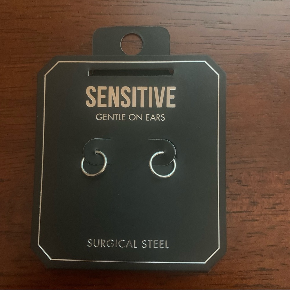 Surgical steel sleeper hoops silver earrings 8 mm new in box never opened